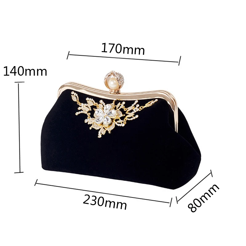 Female Diamond Pearl Evening Bag Vintage Crystal Flower For Wedding Party Bride