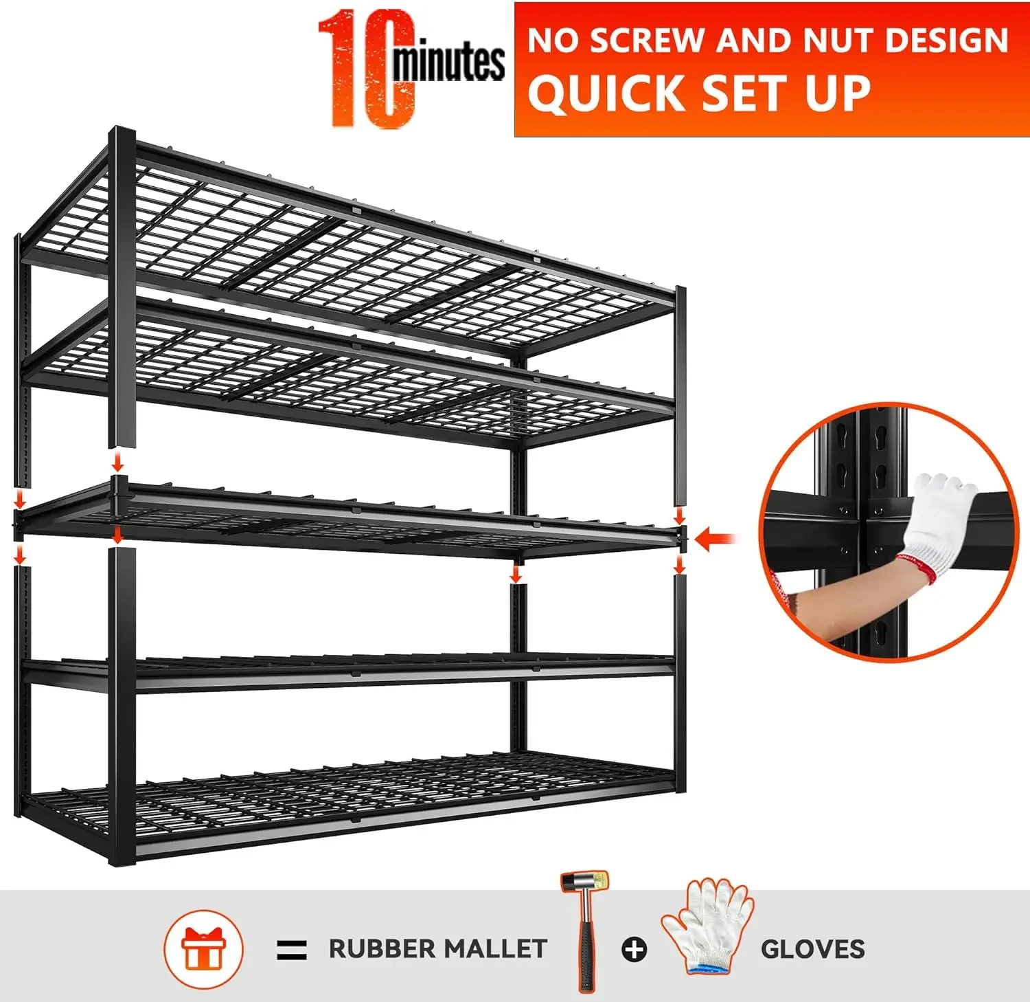60" W Storage Shelves 3000LBS Garage Shelving Heavy Duty Adjustable 5 Tier Metal Shelving Unit for Storage Rack Garage Storage 6