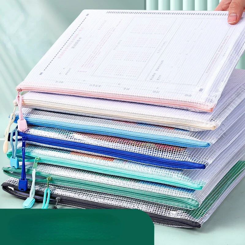 Zipper Mesh Bags A4/A5 Plastic Zipper Bags For Organizing Mesh Waterproof Clear Travel Office Supplies Document