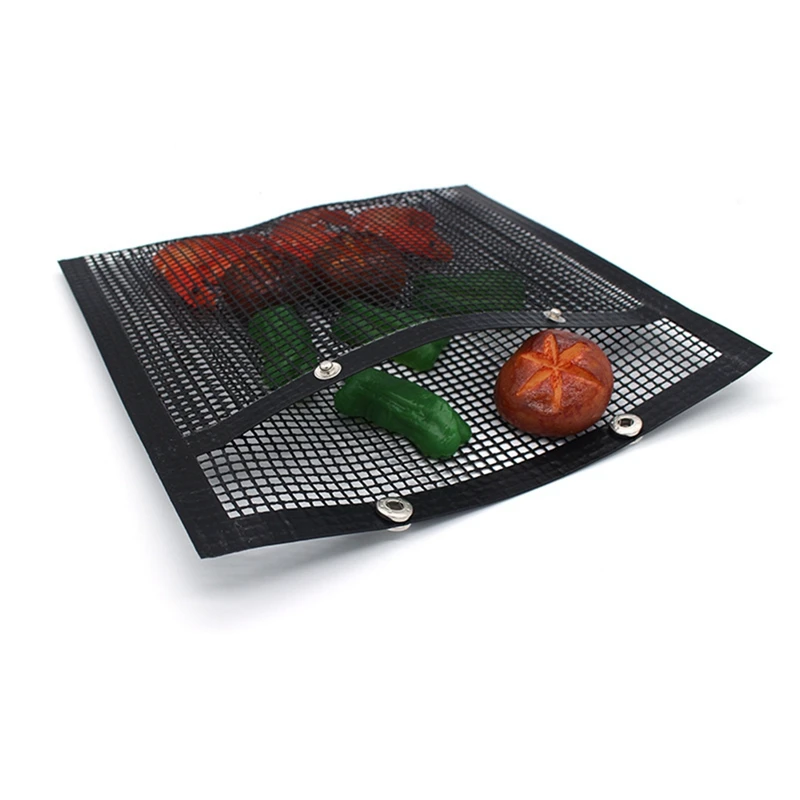 

2 Pack Black Non-Stick BBQ Mesh Grilling Bags Reusable Grill Mat For Fish Vegetables Meat