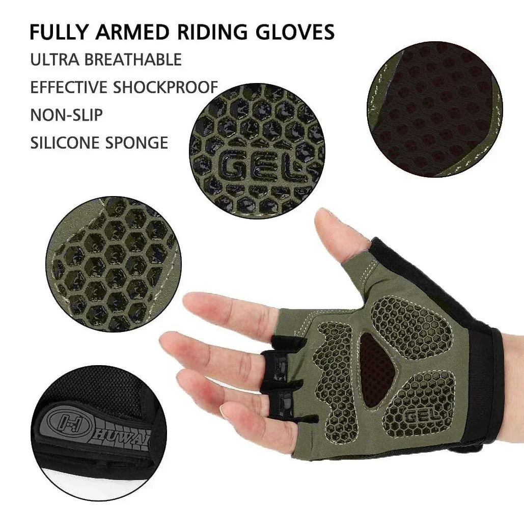 1 Pair Cycling Gloves Breathable Anti-slip Half Finger Mtb Road Bicycle Gloves Shock-Absorbing Sunscreen Fitness Bicycle Gloves