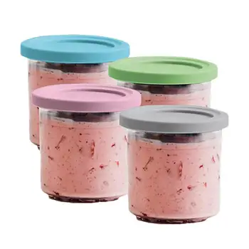 NINJA- CREAMI NC299AMZ/NC300s 시리즈용 아이스크림 파인트 컵, 아이스크림 메이커 교체, 밀봉 뚜껑이 있는 보관 항아리, 4 개