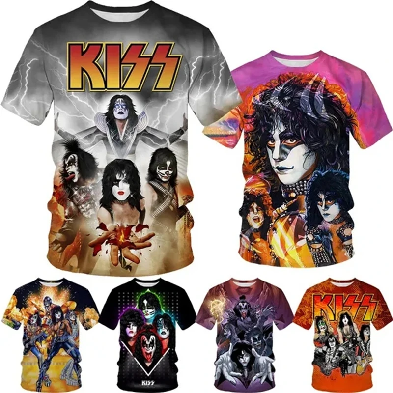 

Music Kiss 3D Graphic Rock Band Rap T Shirt Men Women Kids Apparel Vintage Harajuku Style Hip-hop Print Tee Top Streetwear Loose