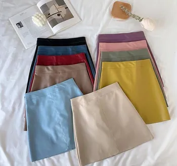 Minigonne Office Lady Summer Vita alta Zip Solid Wine Gonna posteriore rossa Autunno Inverno Donna Casual A-Line Ecopelle Pu 1