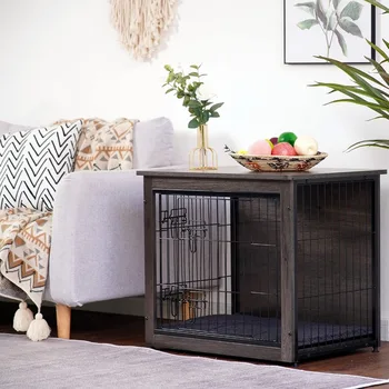 Dog Crate Furniture with Cushion, Wooden Crate with Double Doors, Dog Kennel Indoor for Small/Medium/Large Dog 3