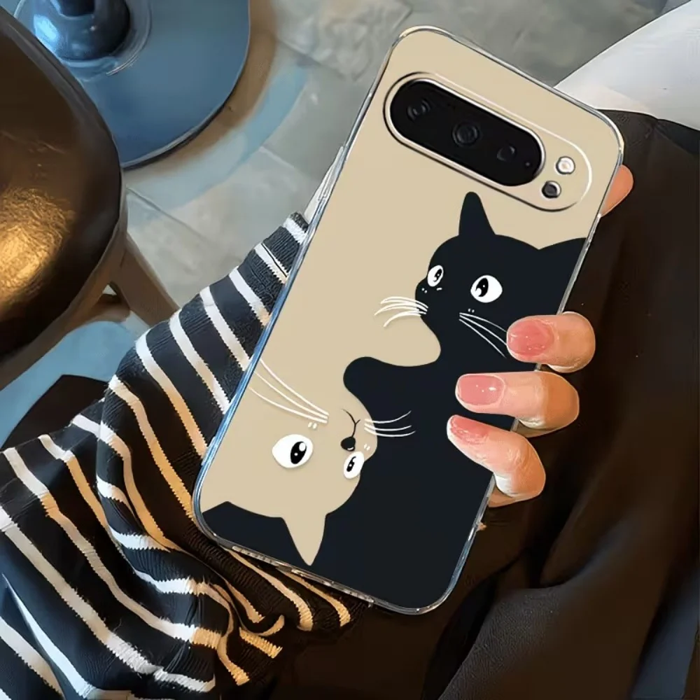 Black and White Cat Print Transparent Lightweight Phone Case Back Cover