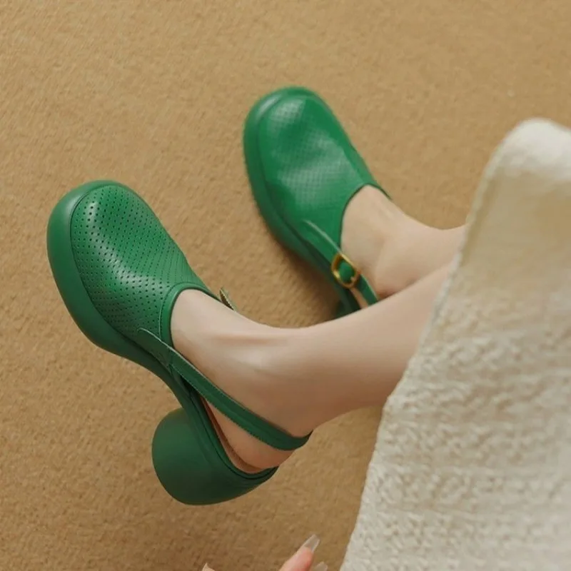 Women High Heels Baotou round heel sandals summer round head deep mouth line with soft sole anti-slip wear-resistant high heels