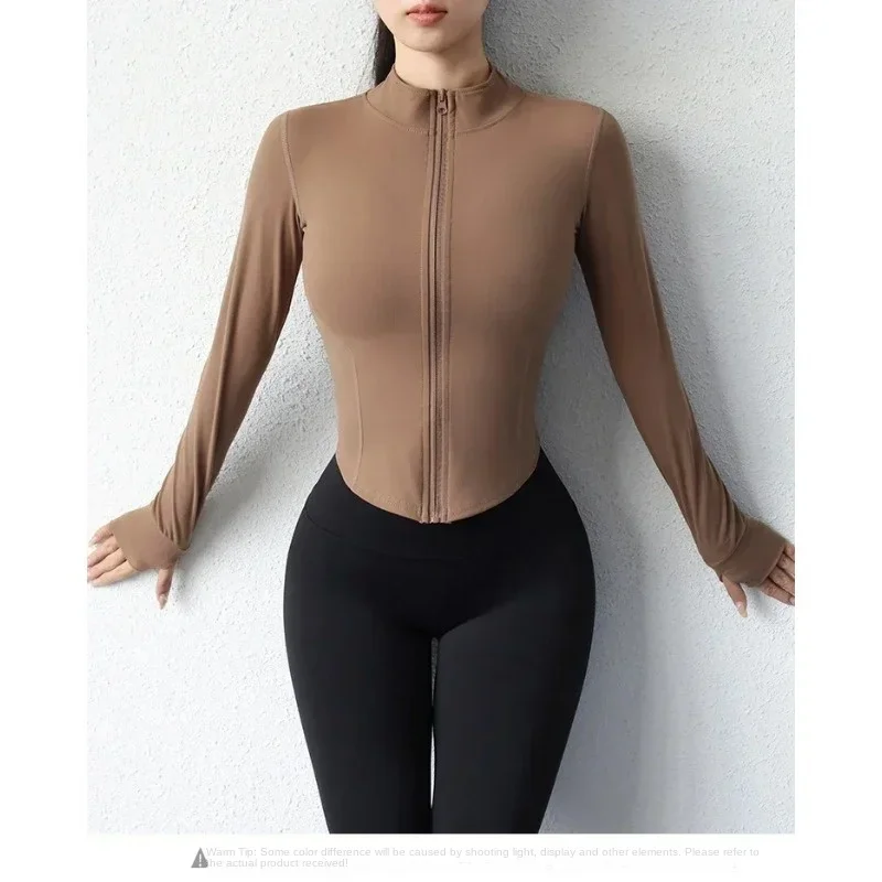 Sports Jacket Yoga Top Yoga Shirt Sports Shirt Yoga Jacket Women Running Quick-drying Fitness Wear Zipper Long Slim Training