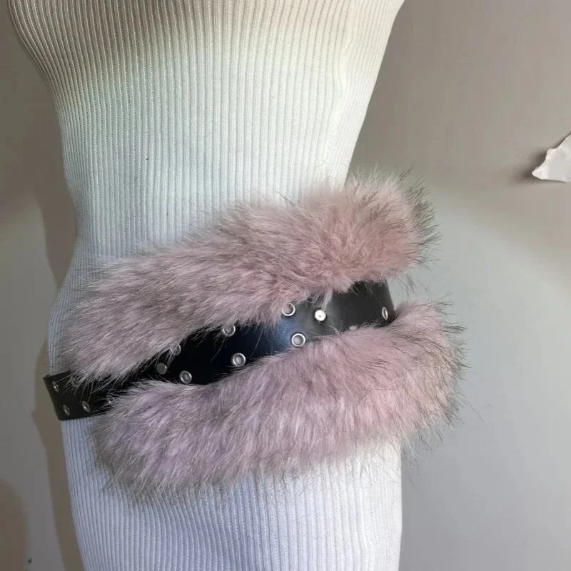 Faux fur sweet pink fur belt air hole