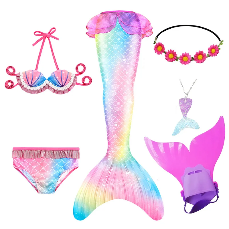 소녀 인어 꼬리 모노핀, 할로윈 코스튬 공주 원피스, 어린이 인어 의상, 수영복..