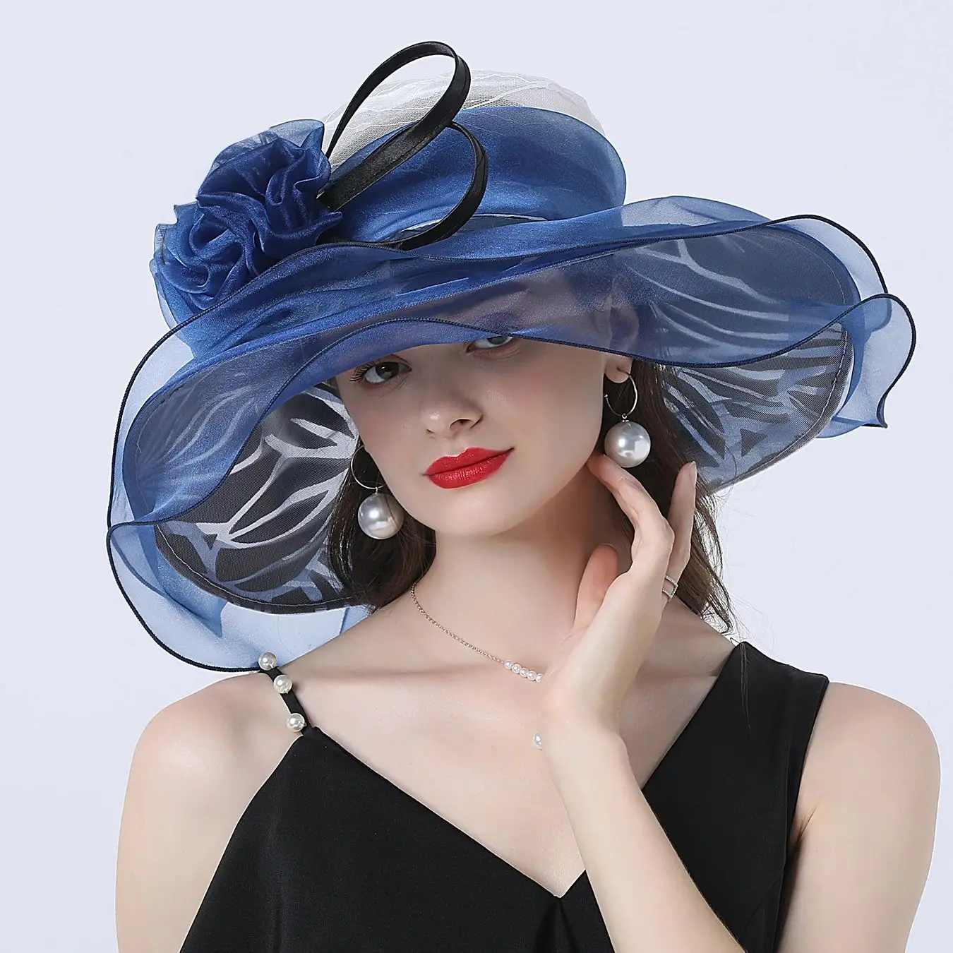 Sombrero De Organza Para Mujer Con Lazo, Iglesia Y Tocados Para Bodas, image size:1350x1350