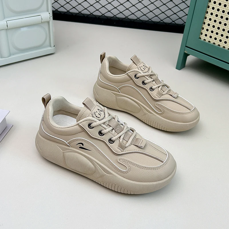 

Women Platform Sneakers 2024 Fashion Casual Lace-Up Flats Shoes Leather Oxford Comfort Ladies Vulcanized Shoes