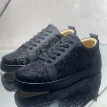 Luxury Designer Black Graffiti Fashion Style Red Bottom Low Top Shoes For Men's Casual Flats Loafers Women High Quality Sneakers
