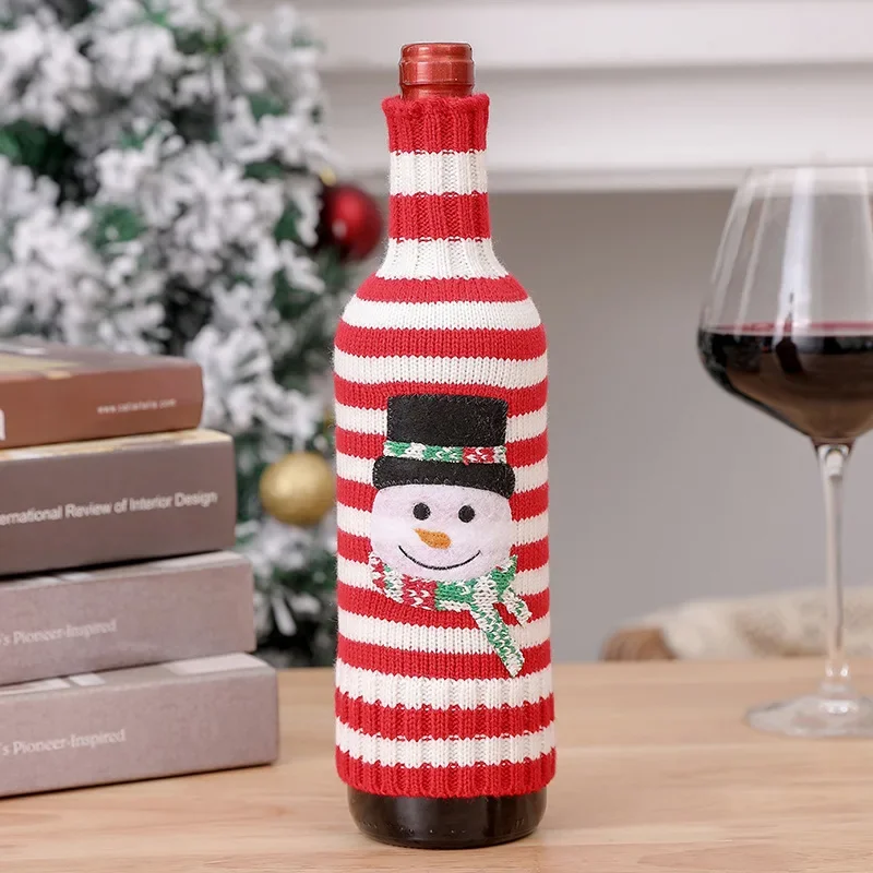 Wine Bottle Cover Christmas Decor Handmade Knit Cute Santa Claus Wine Cup Dress Bags Reusable Xmas Home New Year Decoration Gift