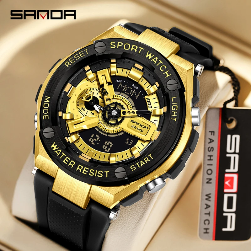 New Handlift Light Multi functional Sports Waterproof and Shockproof Alarm Clock SANDA 3170 Men's Watch Digital Wristwatches