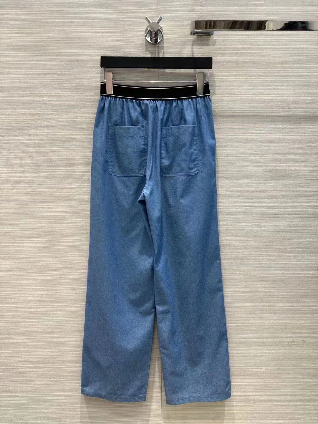 

2023 new fashion high quality beach holiday wind ribbon light silk cotton denim wide leg pants