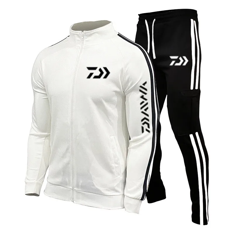 2022 Spring New DAIWAFishing LOGO Men's Zipper Cardigan Jacket + Sports Pants Suit Striped Running Gym Basketball Jogging 2-Piec Men's Sets Men's Sets