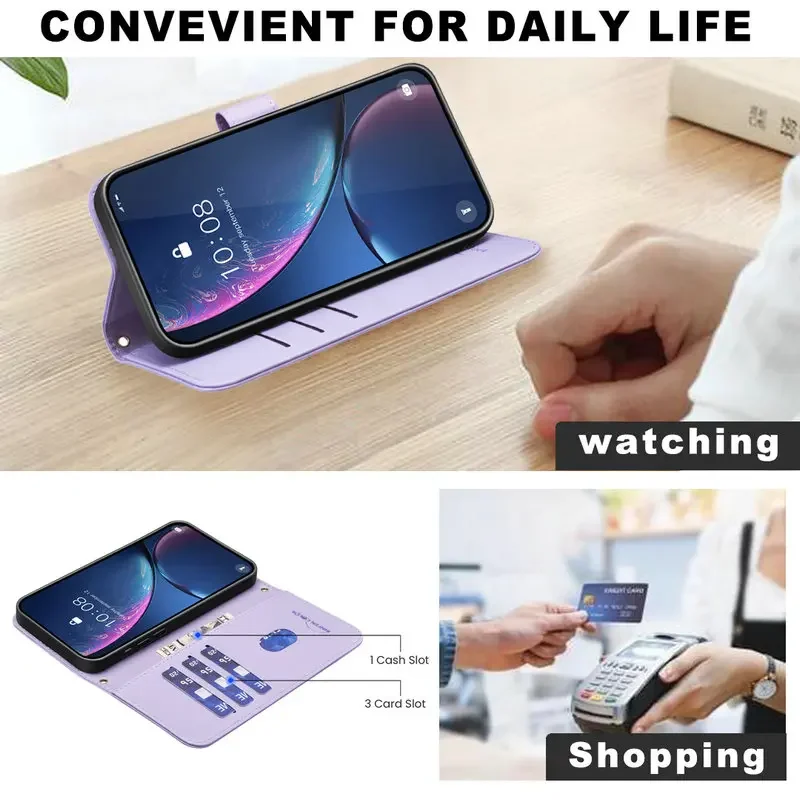 VQWQ Cover per Oppo A54 5G, Premium Custodia a Portafoglio in Pelle PU Fiore Slot per Schede Libro Supporto Antiurto con Necklace Chiusura Magnetica Cavalletto Flip Case per Donna -[BY]-Black
