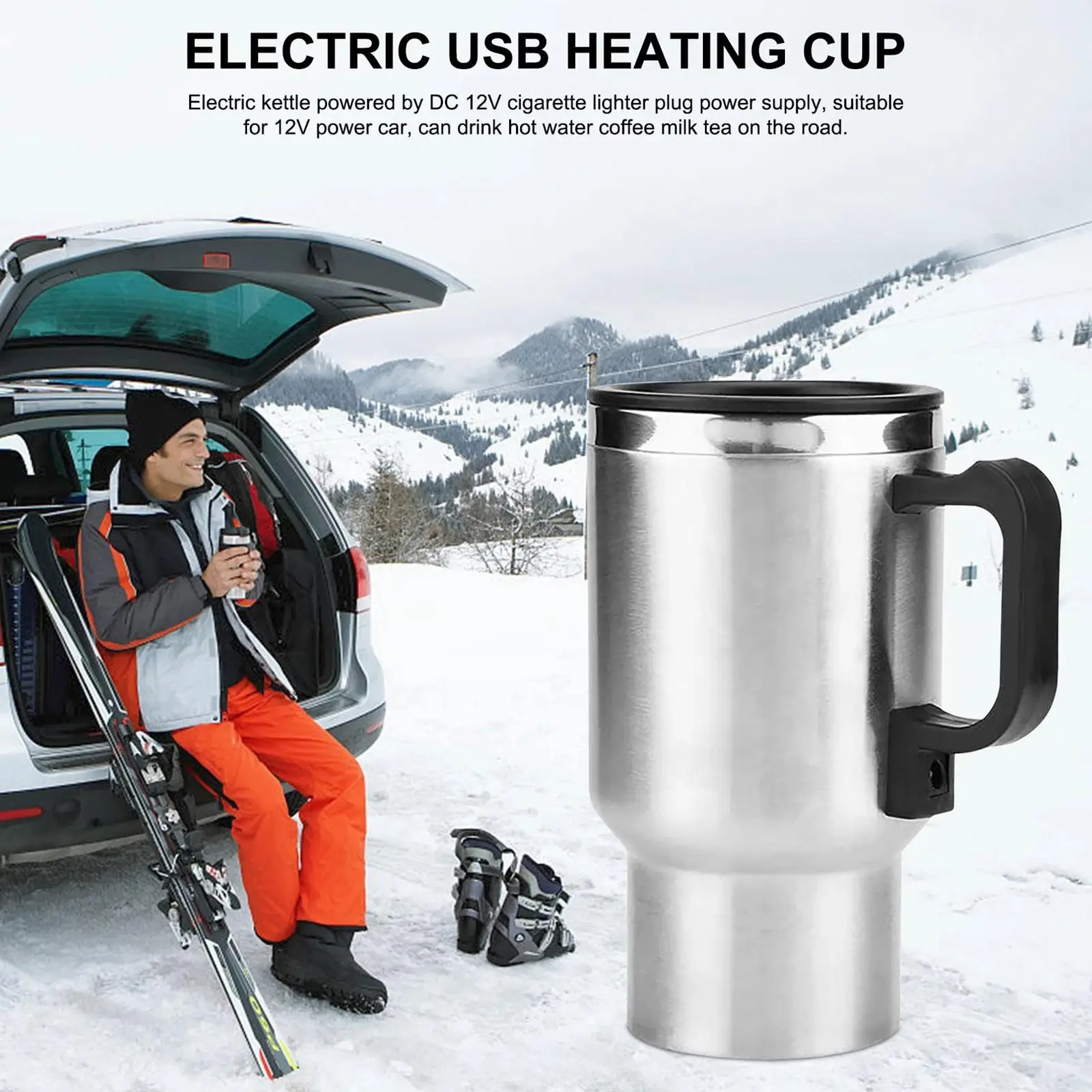 Binpure Car Electric Heated Travel Mug 12V 450ml Stainless Coffee