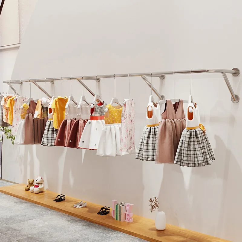 

Custom, clothing shops display stands wall coat rack stainless steel wall display racks
