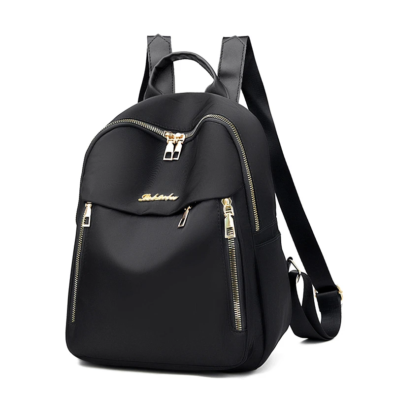 1 women's travel backpack, large capacity Oxford cloth nylon backpack, with adjustable shoulder straps, black color, zipper clos