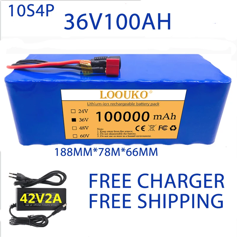 

Новинка 100%, аккумулятор LOOUKO 36 В 10S4P 1000 Ач, аккумулятор высокой мощности 100000 Вт, аккумулятор 42 в мАч стандарта BMS + зарядное устройство 42 в 2 А