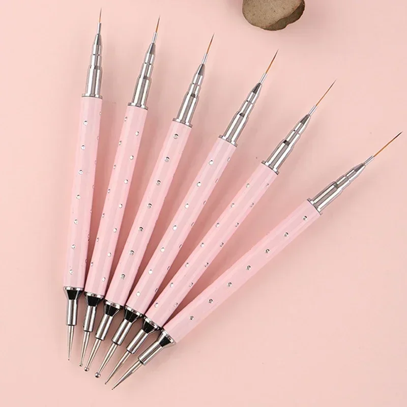 

Double Head Nails Art Pull Liner Brush 1/6Pcs Drawing Lines Stripe Flower Painting Pen Brushes Point Drill Pen Nail Dotting Tool