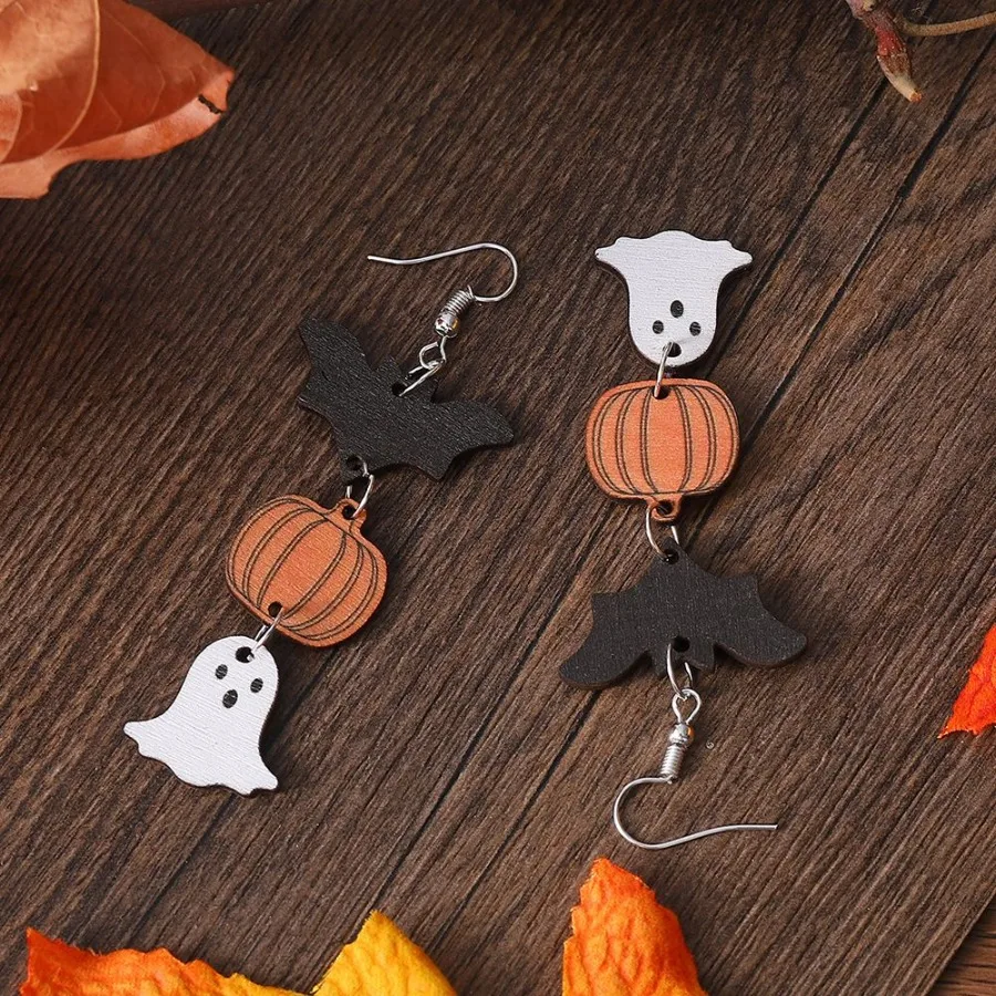 Women's Halloween Spooky Pumpkin Bat Earrings
