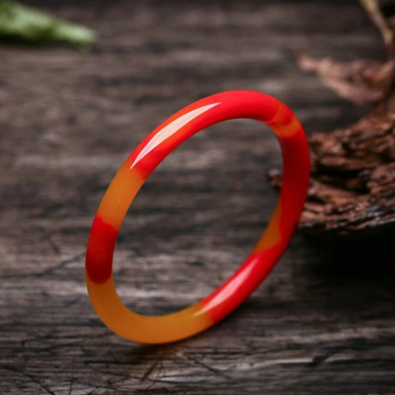 

Gobi Gold Silk Jade Round Bar Bracelet Flowers Yellow Red Women's Fashion Simple Bracelet