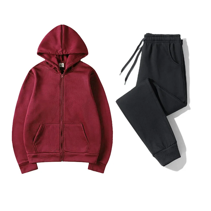 2023 Autumn/Winter Men's Zipper Cardigan Hoodie+Pants 2-Piece Sweatwear Solid Color Hoodie Zipper Sweater Set