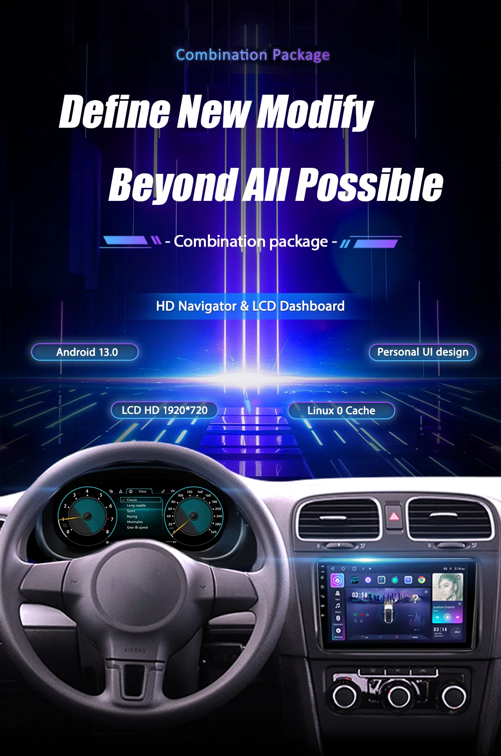 Digitales Armaturenbrett-Cluster für VW EOS Tiguan Touran Scirocco Seat Leon Crafter Sharan Virtual Cockpit Instrumententafel – Detail 10