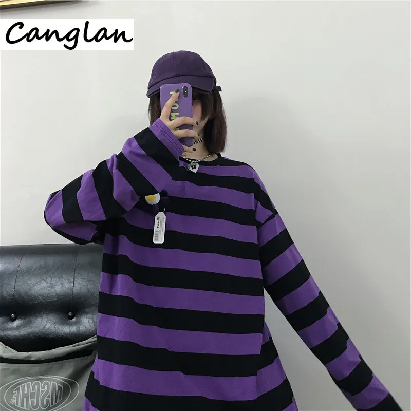 straf Distrahere Fortælle Spring Long Sleeve Purple Striped T Shirt for Women Ladies Harajuku Ulzzang  Tshirt Korean Style Loose Tee Tops Kawaii Clothes - AliExpress