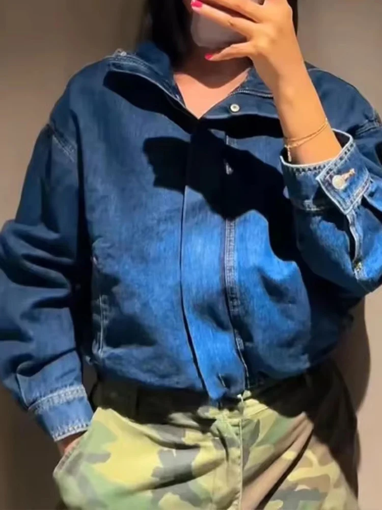 Women High Street Loose Buttons Denim Short Jacket 2025 Fall Fashion Commute Women Casual Coat Long Sleeve New Jackets ﻿