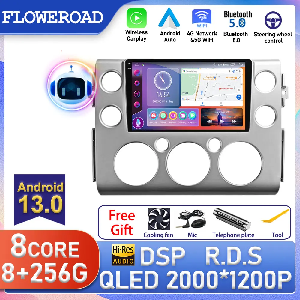 

QLED 8+256G Android For Toyota FJ Cruiser J15 2006 2007 2008 - 2020 4G LTE DSP Car Radio Multimedia PlayerGPS Navigation Carplay