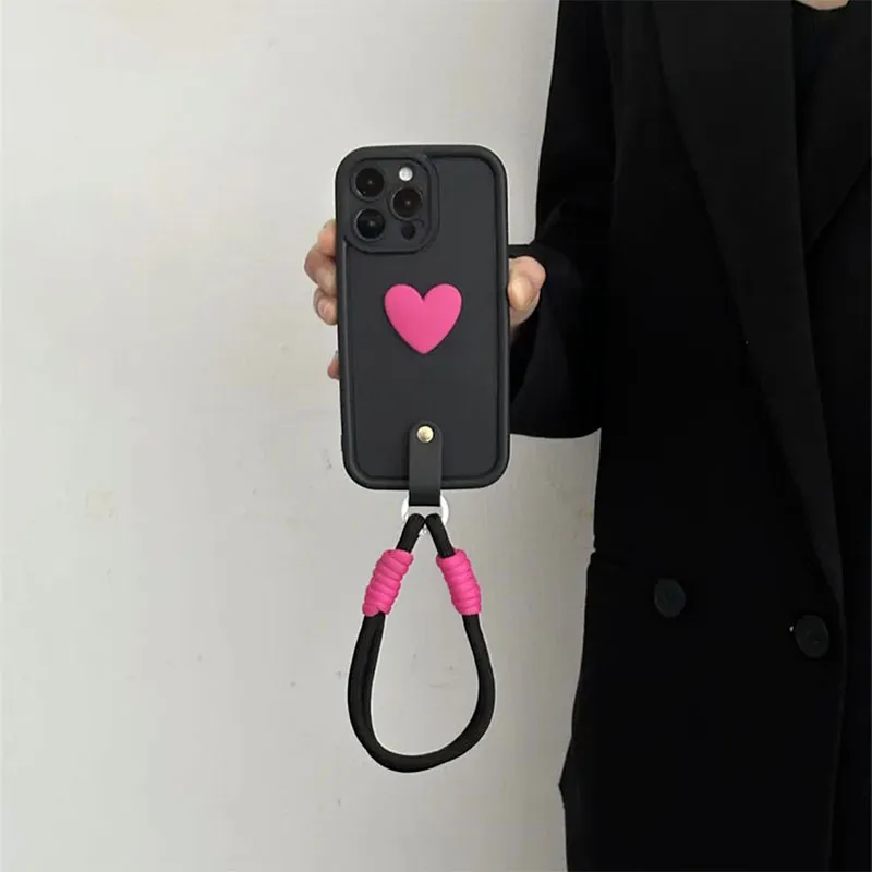 Enhanced Lanyard Wrist Strap Case with 3D Love Heart Design - Honor 400 Lite Crossbody Coque