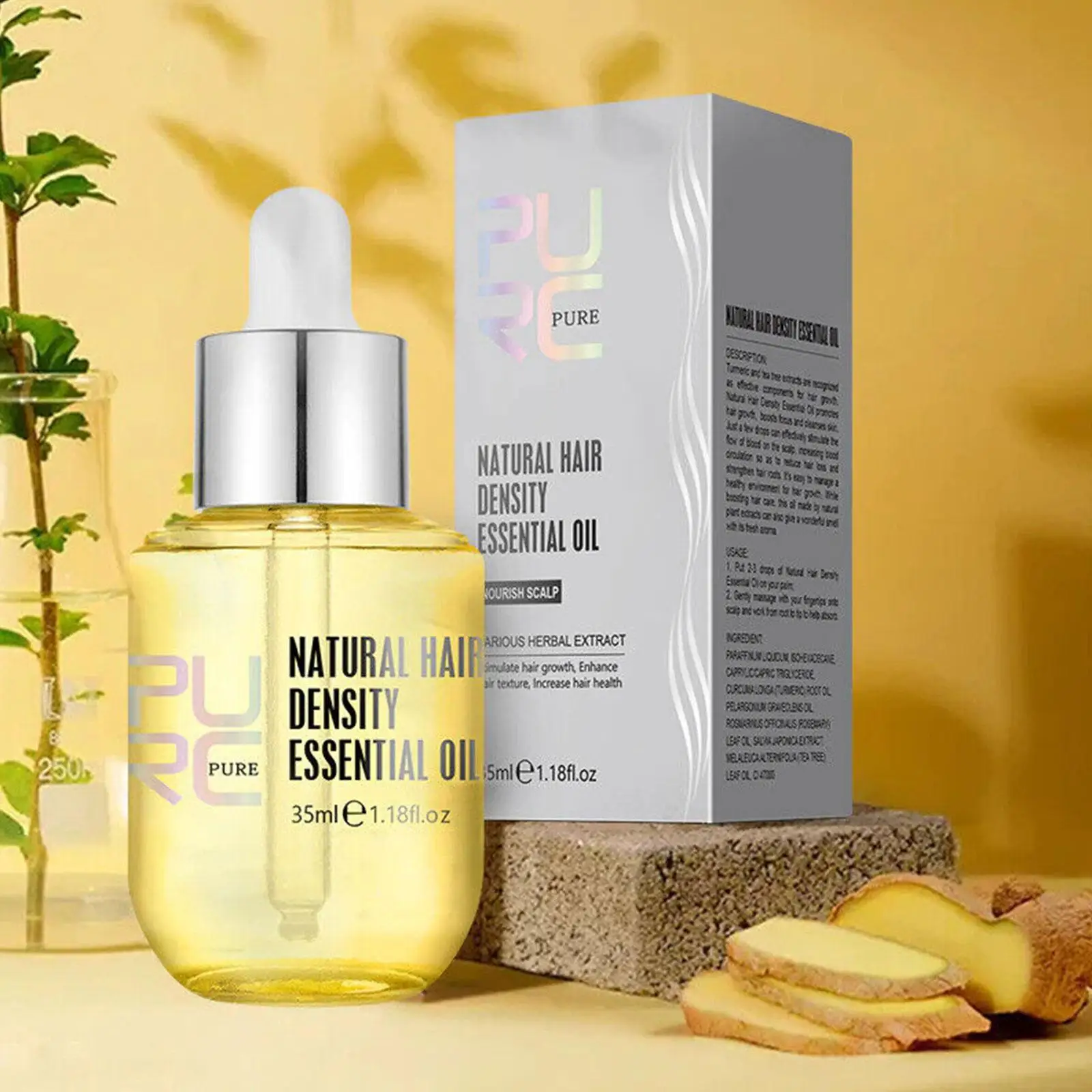 PURC 35ml Ginger Essence Oil Men Women Hair Loss Thinning Treatment Liquid Fast Regrowth Hair Density Essential Oil hair growth serum hair growth spray hair growth cream