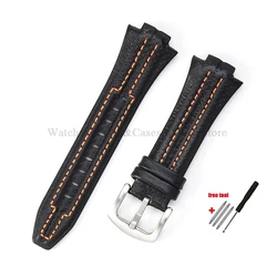Premium Genuine Leather Watch Strap - 15mmx27mm Sport Wristband Bracelet Accessory - 27mm x 15mm (BlackOrange - Silver)