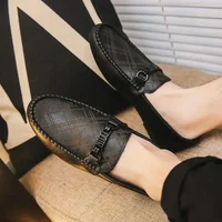 New 2025 Men's Slip-On Leather Shoes British Casual Style Waterproof Rubber Sole Adult Footwear Polyurethane Lined Shoes