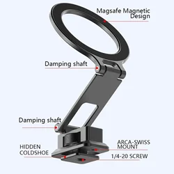 Magnetic Foldable Metal Phone Holder with Cold Shoe Attachment (MG05S)