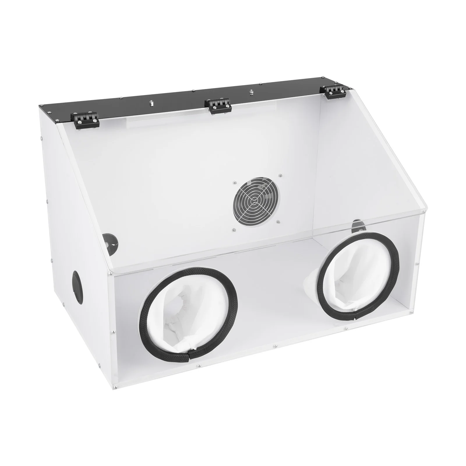 Electric Grinding Polisher Dust Box +Blower 2 Holes Hot Pressing Acrylic Cover Threading Hole for Carving, cutting, Drilling