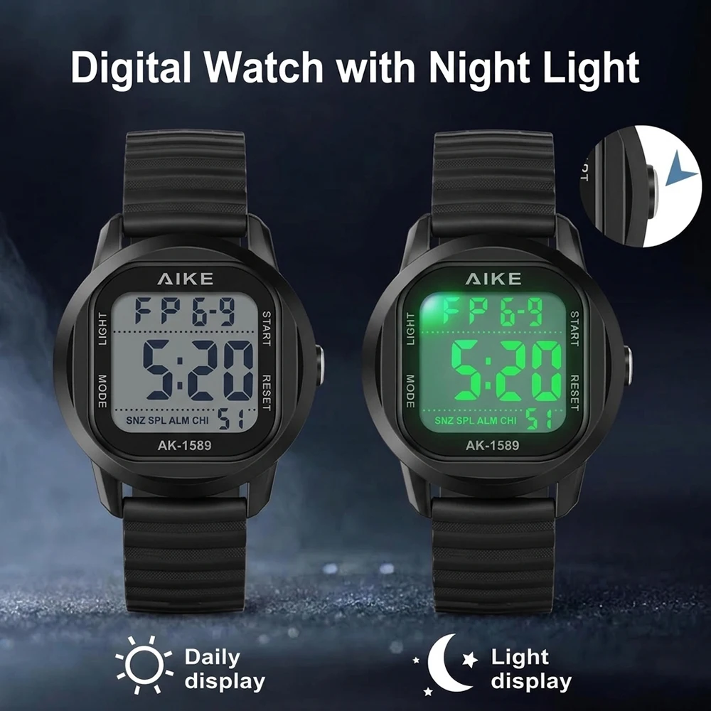 Waterproof Digital Sport Watch with Stopwatch, Date & Week Display, Backlight, and Lightweight Design