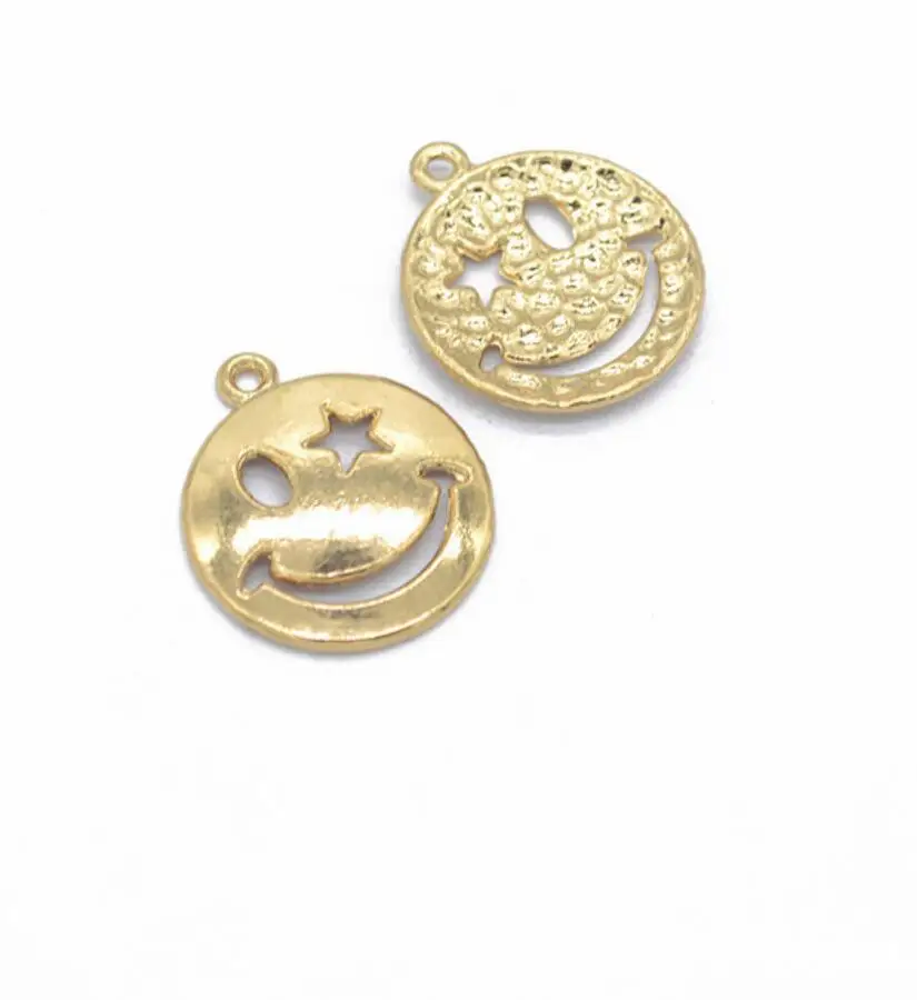 60pcs 22*19mm gold color Smiling face Alloy charms pendant fit necklace bracelet diy Pendants for jewelry making F0187