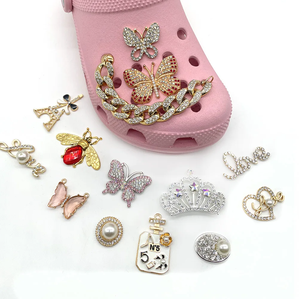 Shoe Charms Set With Bow-knot Chain Rhinstone Charms for 