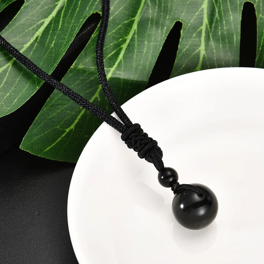 Fashion Women Men Black Obsidian Stone Lucky Pendant Weaving Rope Necklace Retro Lover Necklaces Jewelry - Image 3