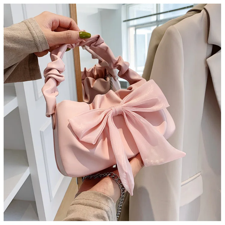 Bow Top-handle Bags for Women Korean Chic Pleated Soft PU