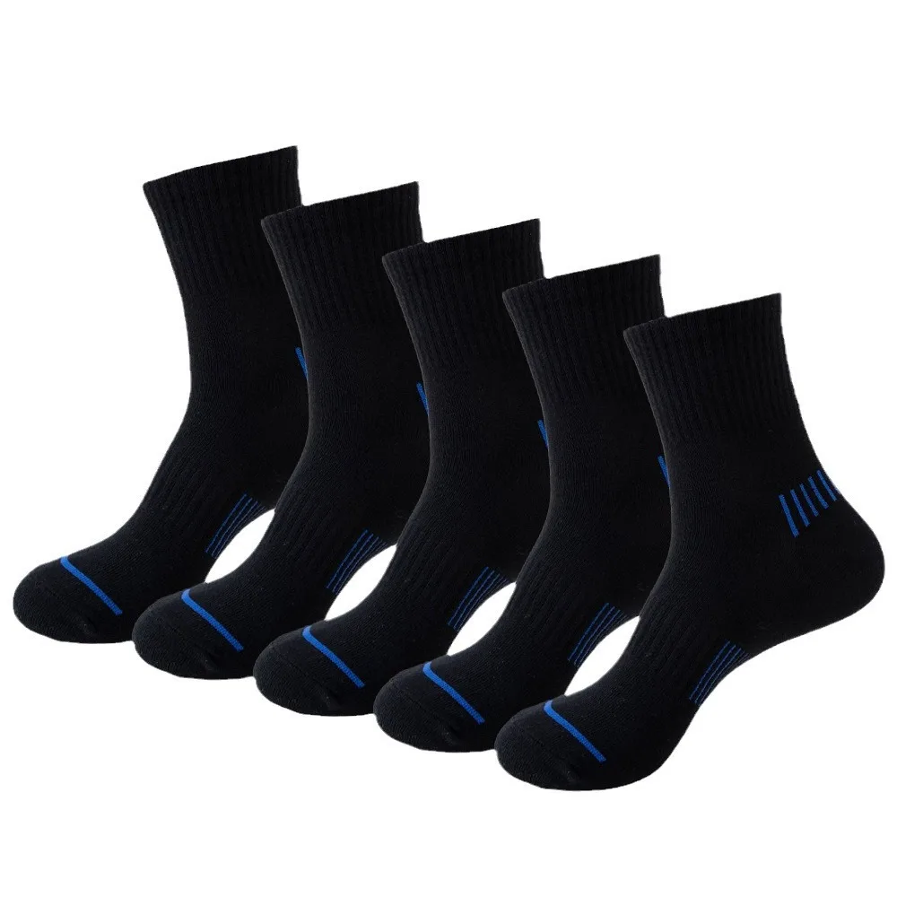 5 Pairs Running Socks Men Sports Ankle Socks Black Withe Cushion Casual Athletic Mid-calf Breathable Stripe Cotton