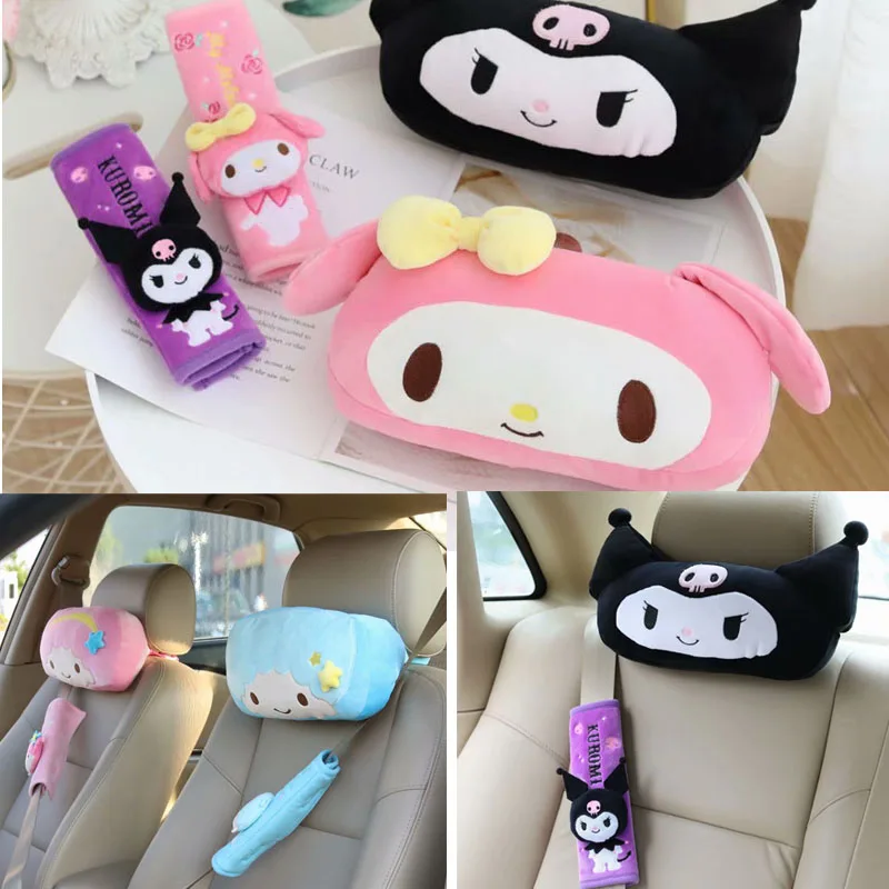 

Sanrio Cartoon Hello Melodyed Sanrioed Kittyed Kuromi Pillows Kawaii Gemini Seat Belts Plush Shoulder Pad Girl Car Accessories