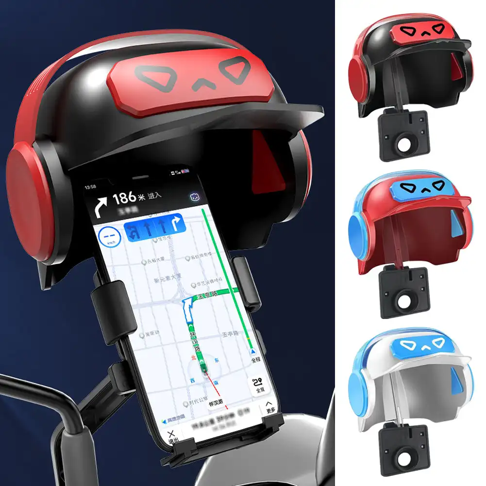 

Cartoon Small Helmet Rider Motorcycle Mobile Phone Holder and Electric Bicycle Navigation Phone Holder Waterproof Sunshade