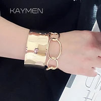 KAYMEN Round Metal Brushed Golden Fashion Bangle for Women Girls Simple Style Statement Bangle Jewelry Gifts Wholesale In Stock 1