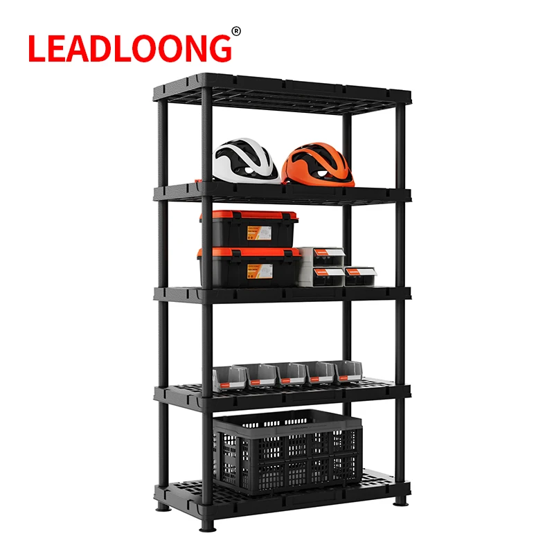 LEADLOONG 5-Tier Plastic Garage Storage Shelf Heavy Duty Storage Racks Plastic Shelves for Garage Kitchen Home Office